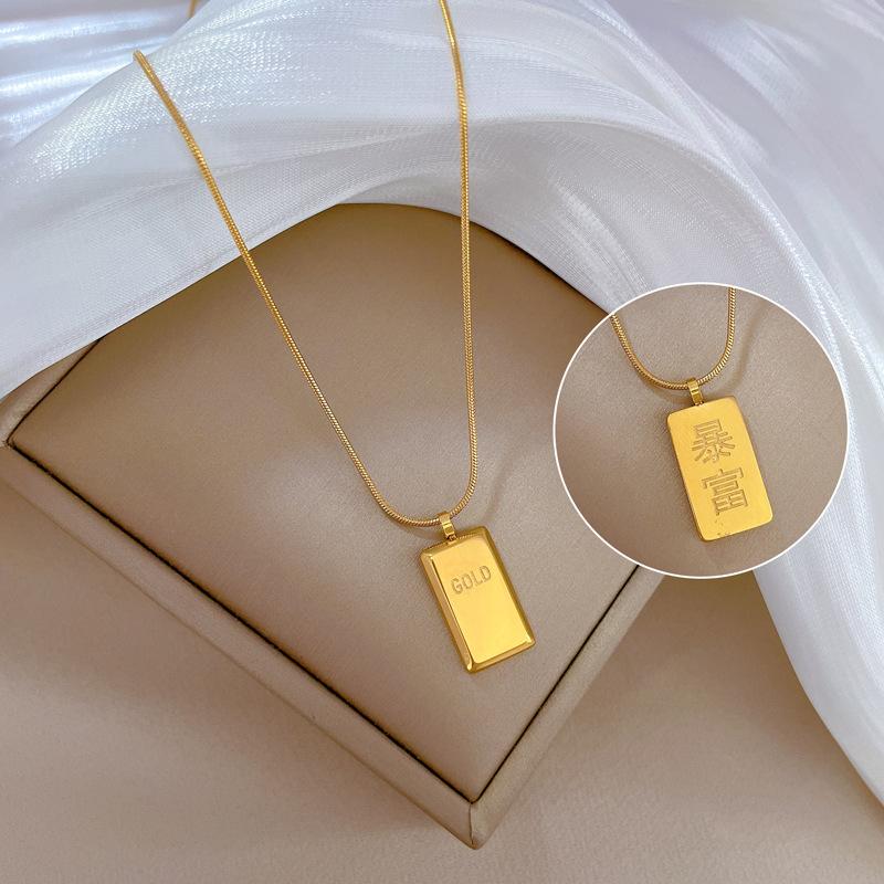 Gold Bricks Get Rich Minimalist Wind Stove Real Gold Necklace Female Collarbone Chain Accessories