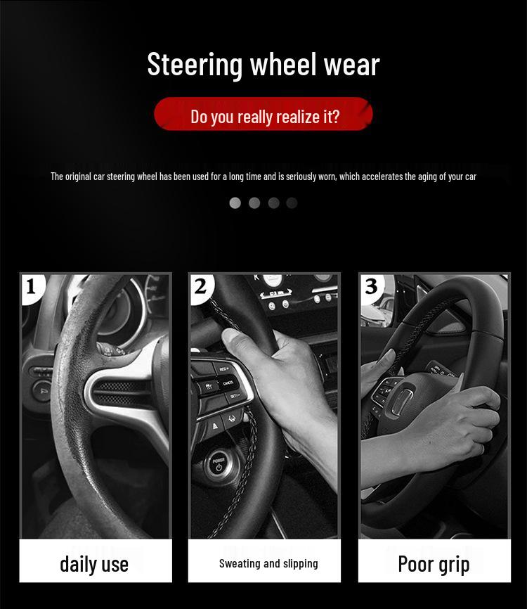 Universal Non-Slip Suede 3D Embossed Genuine Leather Steering Wheel Cover for All Seasons