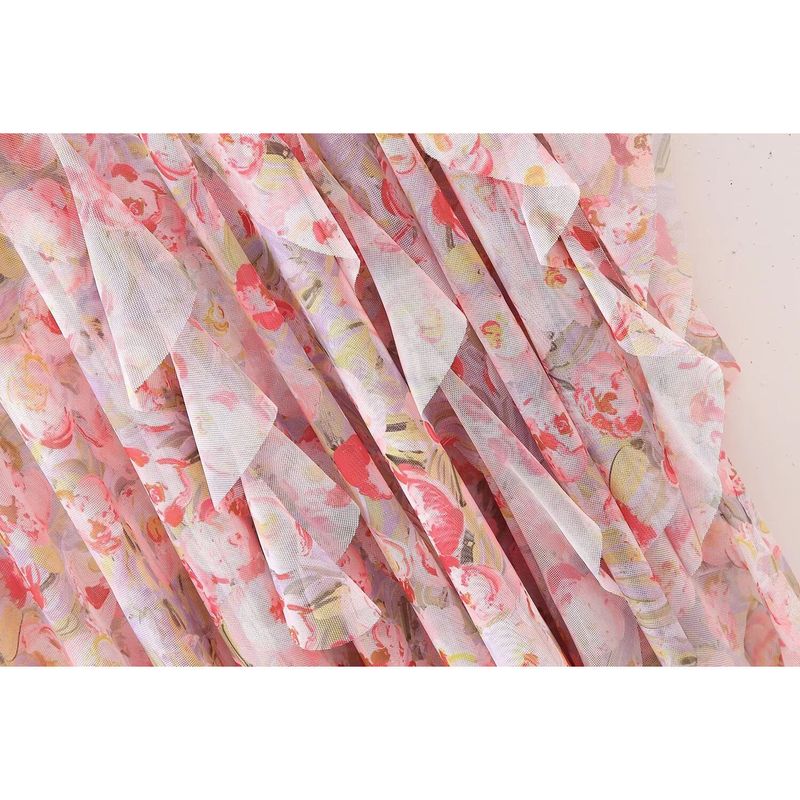 Kaslead New Women Clothes Western Style Fashion Simple Print Silk Mesh Tube Top Dress 5039267