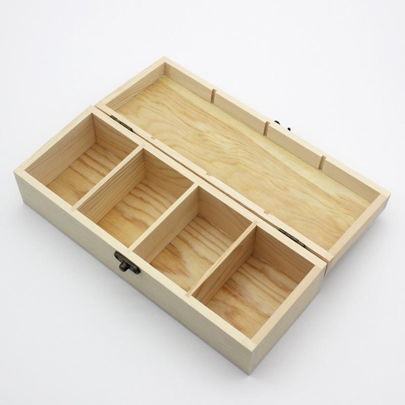 Multi-Compartment Wooden Tea and Gift Box with Four Sections for Storage.