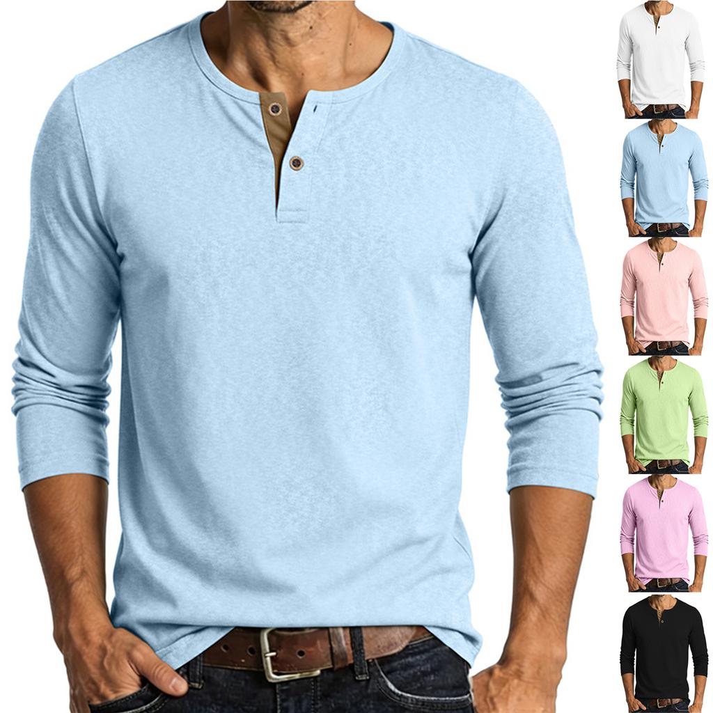 Men Long Sleeve Henley Shirt Casual Buttoned Base Layer Top Lightweight Comfortable Fit Soft Fabric