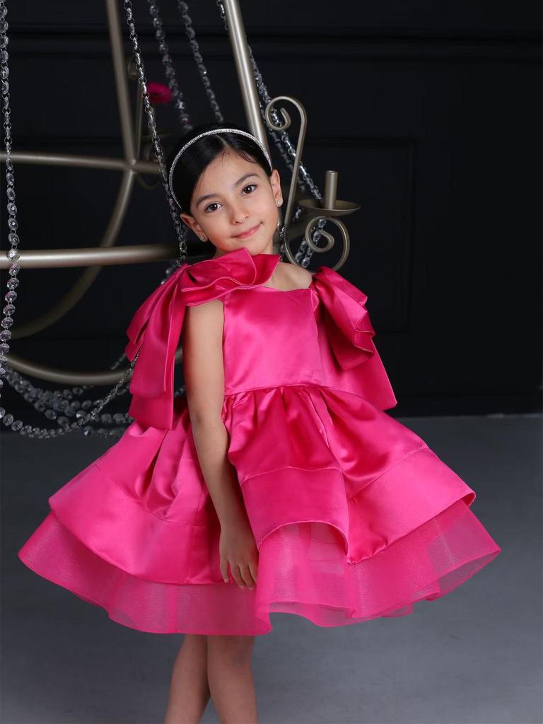 Robe de Princesse Satinée pour Filles – Jupe Plissée Papillon pour l'Été et la Remise des Diplômes
