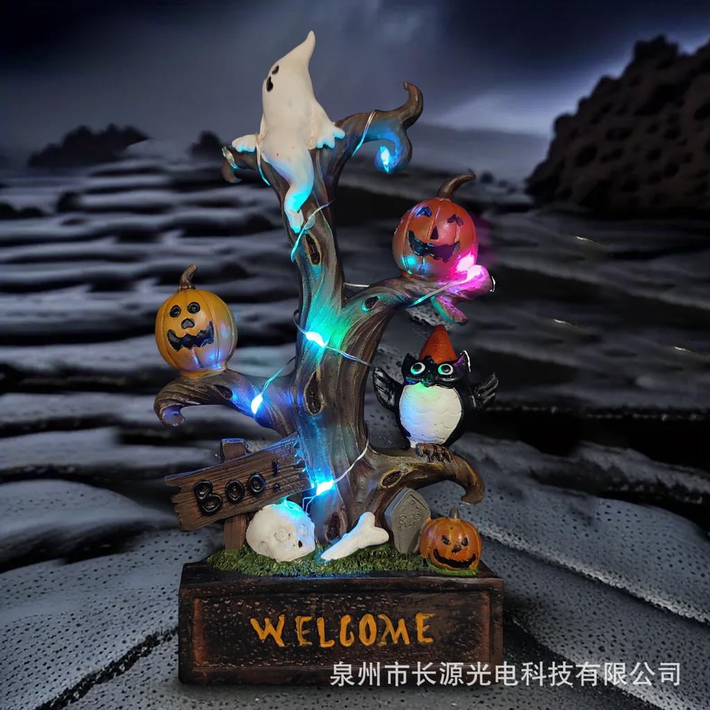 Halloween explosion pumpkin ghost tree lamp luminous ornament indoor atmosphere colorful lighting resin crafts