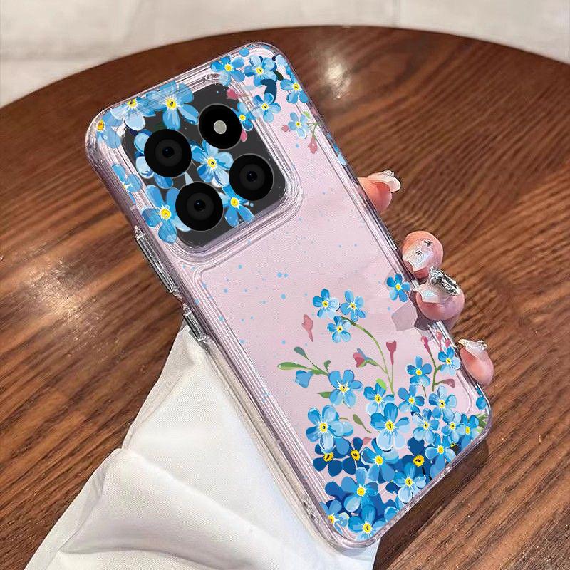 Blue Purple Flower Pattern Case For Xiaomi Redmi Note 15 Pro 4G Funda Redmi Note 14 13 Pro 5G Clear TPU Silicone Soft Cover