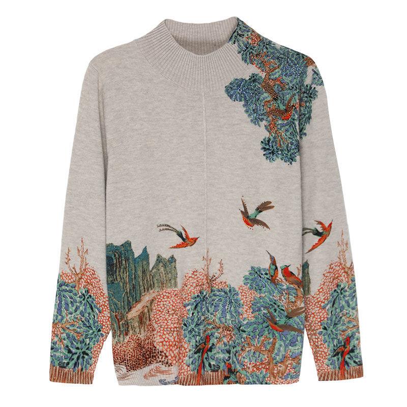 Maglione di Lana Caldo da Donna Mamma di Mezza Età Autunno Inverno Top a Collo Semi Alto