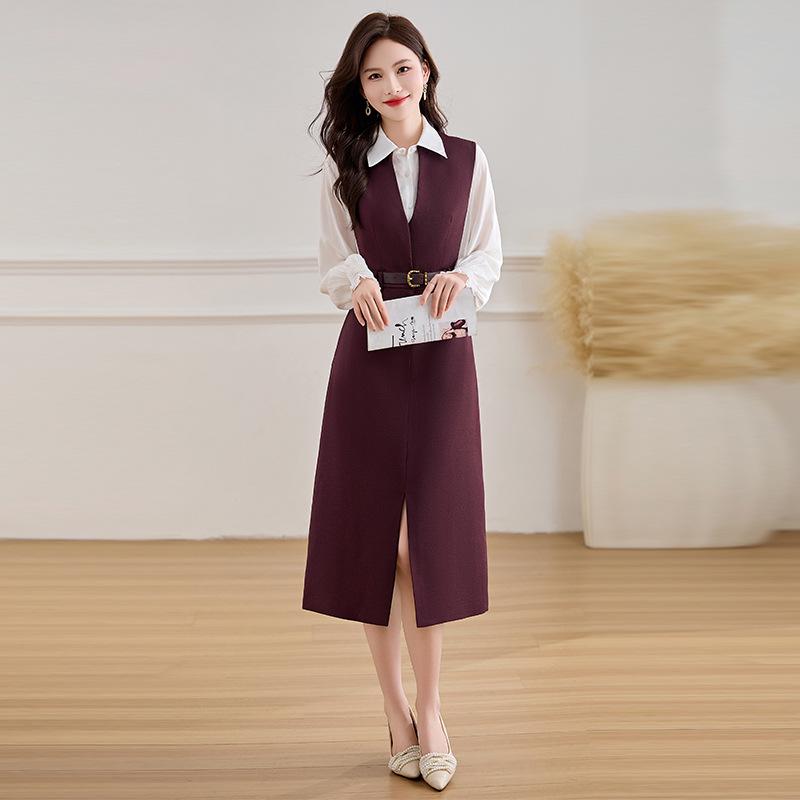 Set Rochie Cămașă cu Mânecă Lungă și Vestă Primăvara și Toamna 2025 Z5381