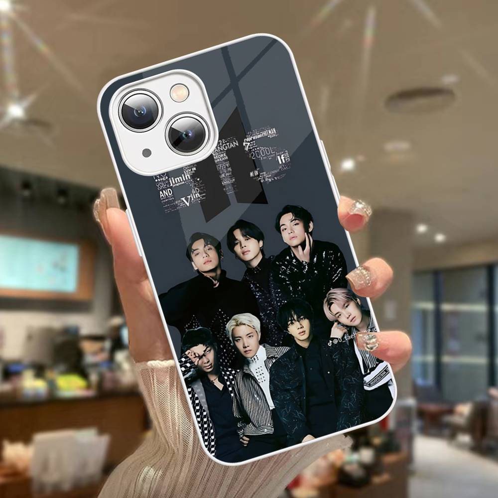 K-Pop Cartoon Boys B-BT21S Tempered Glass For Iphone 14 13 12 11 Pro Mini XS MAX 14Plus X XS XR Cover