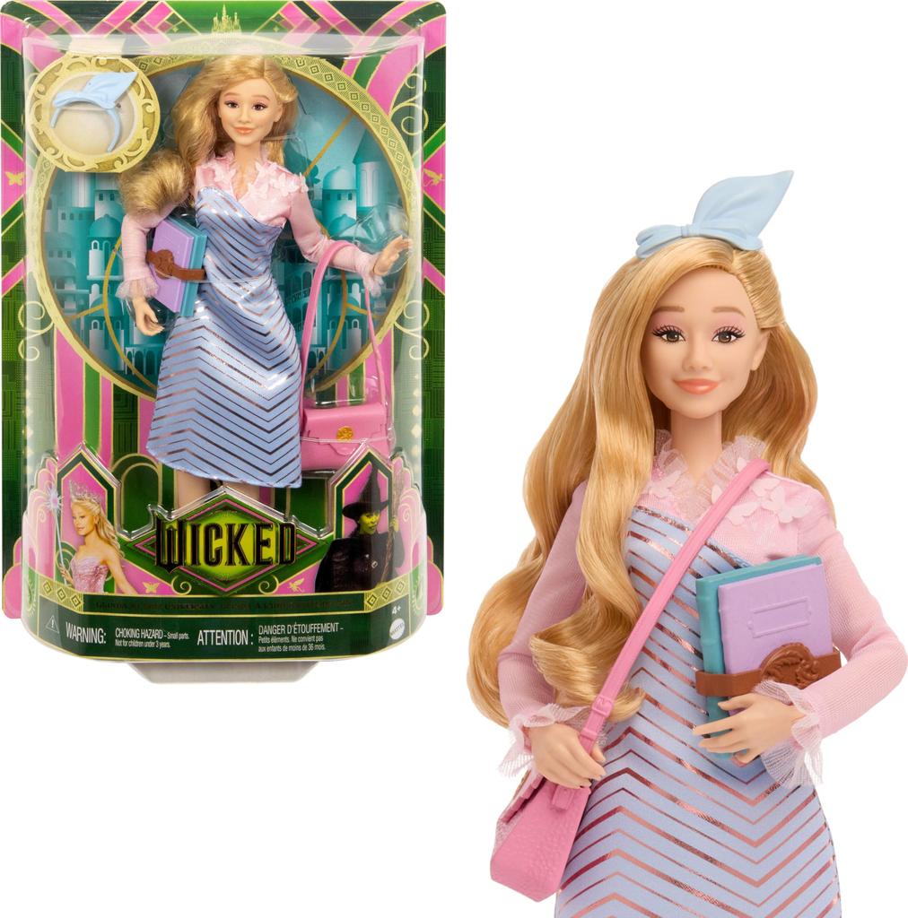Mattel Universal Wicked Glinda Fashion Doll Accessories with Styled Blonde Poseable Removable Uniform Look & Hair, &