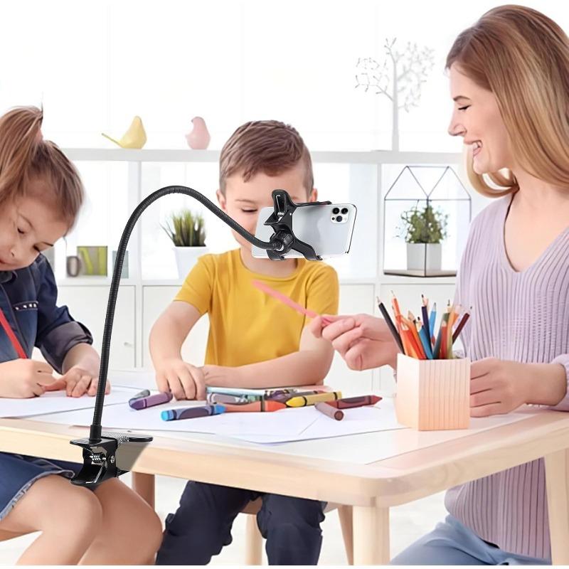 1pc Flexible Gooseneck Phone Stand, 360° Rotatable with Strong Clip, 64cm for Bed Desk Kitchen Office Hands-Free Viewing