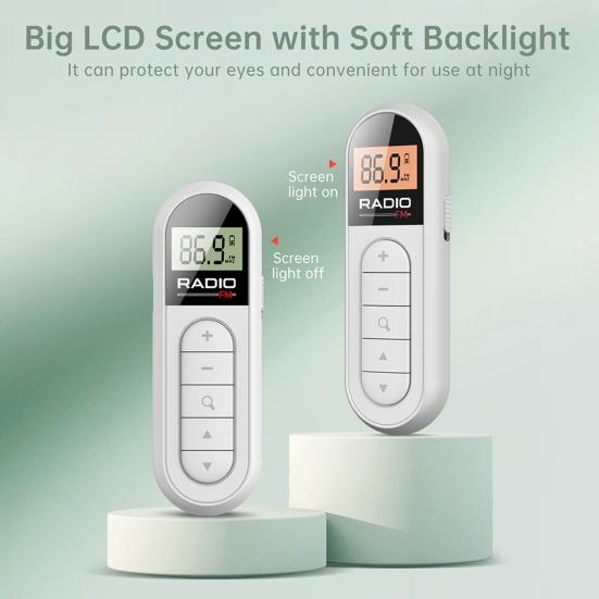 Mini Pocket Clip with Backlit LCD FM Radio Display And 3.5mm Headphones Adjustable