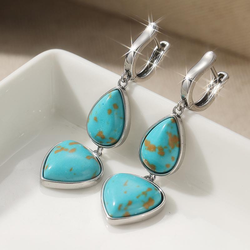 Elegant Teardrop-shaped Synthetic Turquoise Pendant Earrings Women  Exquisite Silvery Plated Dangle Earring Jewelry Gifts
