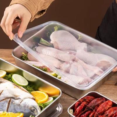 Stainless Steel Square Plate Rectangular Large Food Storage Pan with Lid Multifunction Commercial Dish Tray