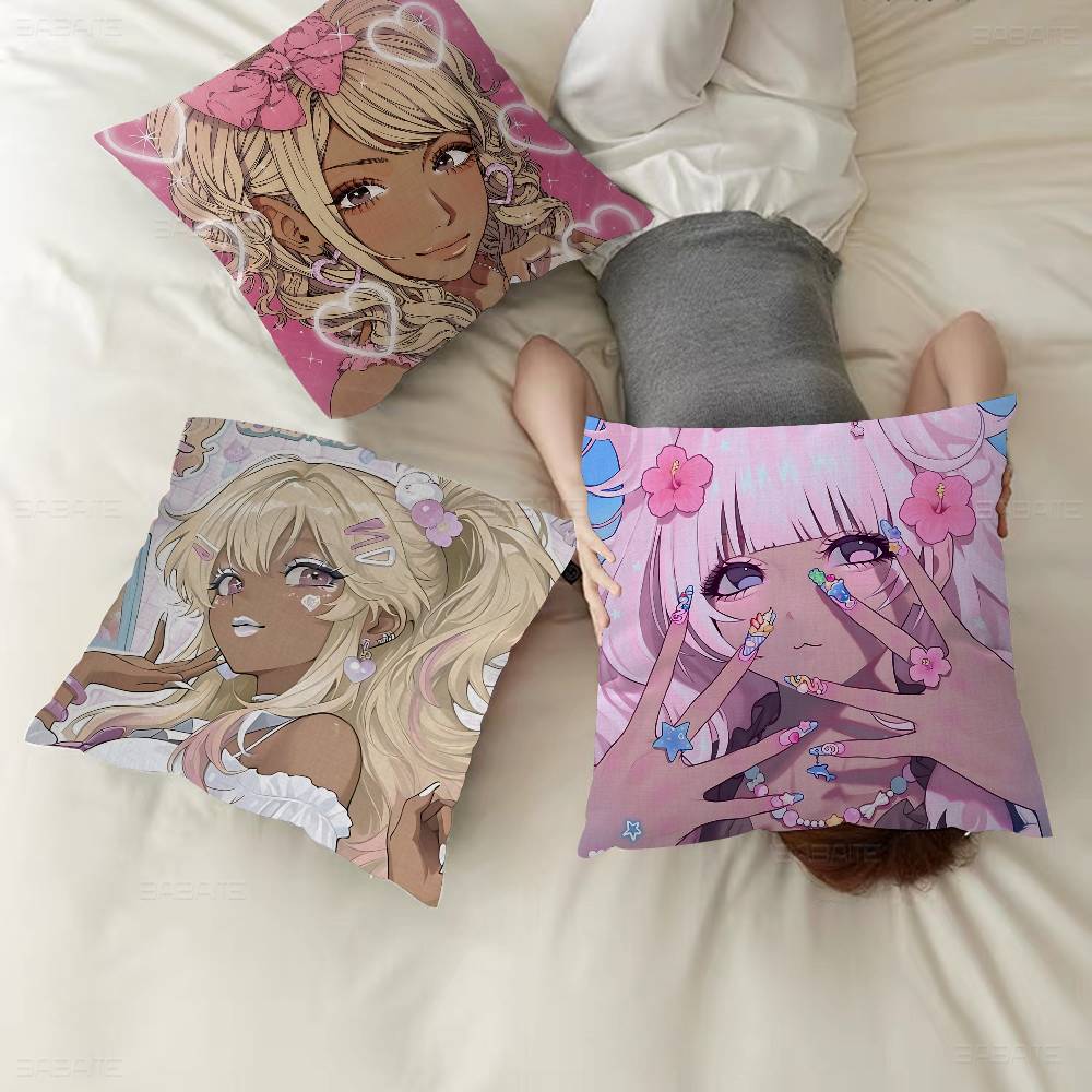 Gyaru Subculture Girls ANIME Retro Decorative Room Aesthetics Pillow Case Home Decor Bedroom Sofa Bed Couch Pillow Cover 45x45