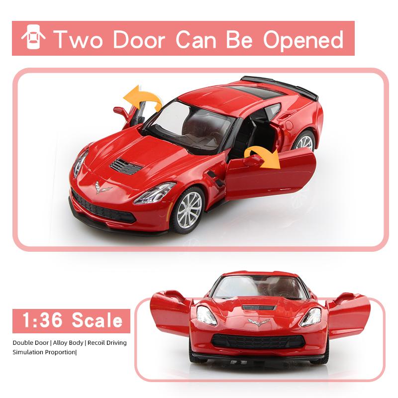 Chevrolet Corvette C7 Grand Sport Simulation Diecast & Toy Vehicle Pull Back Car & Doors Open RMZ City 1:36 Alloy Supercar Model