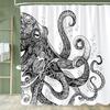 1Pc Octopus Shower Curtain Beach Blue Octopus Design Bathroom Decorative Printed Polyester Bath Curtain With Hooks