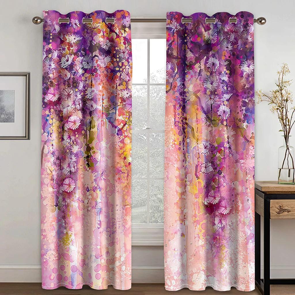 2pcs Beautiful Flower Butterfly Printed Curtains Grommet Top Hook Curtain For Restaurants  Living Room Bedroom Offices Room
