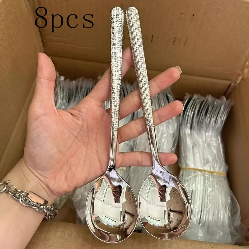 8pcs Stainless Steel Hammering Spoon Set - Suitable for Soup, Catering And Kitchen Use