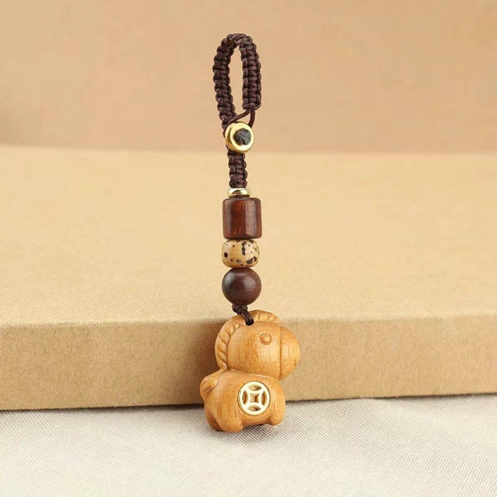 Retro Wooden Horse Pendant Mini Zodiac Horse Phone Chain Cute Key Ring  Unisex