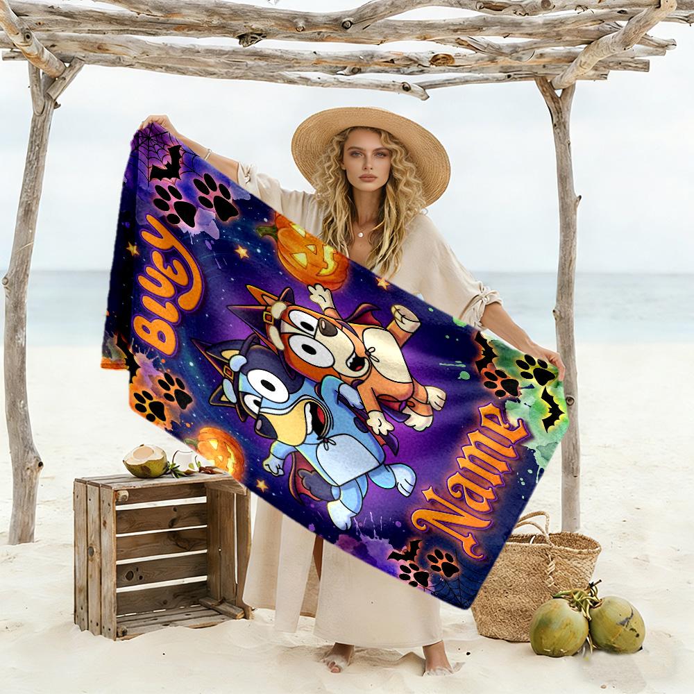 Halloween Costume Parade Customized Name Beach Towel High Absorbency & Quick-Dry