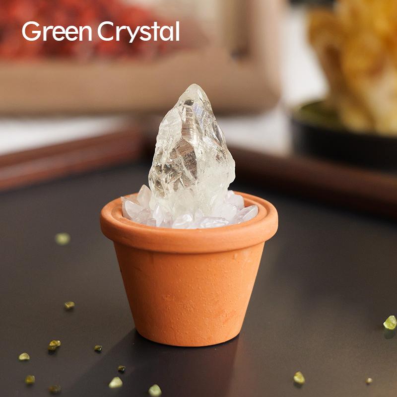 1PC Natural Crystal Stones Set Mini Clay Pot Base Amethyst Quartz Healing Gemstones Potted Plant Style Feng Shui Home Decor