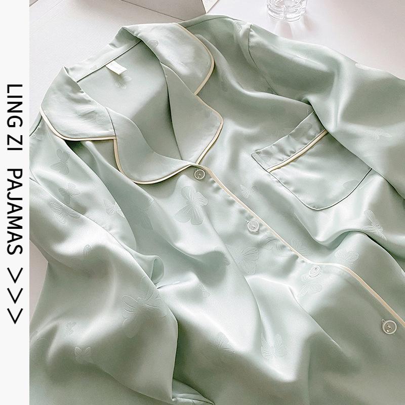 1111 new women's ice silk pajamas v-neck thin long-sleeved trousers Internet celebrity explosion fresh loungewear can be worn outside