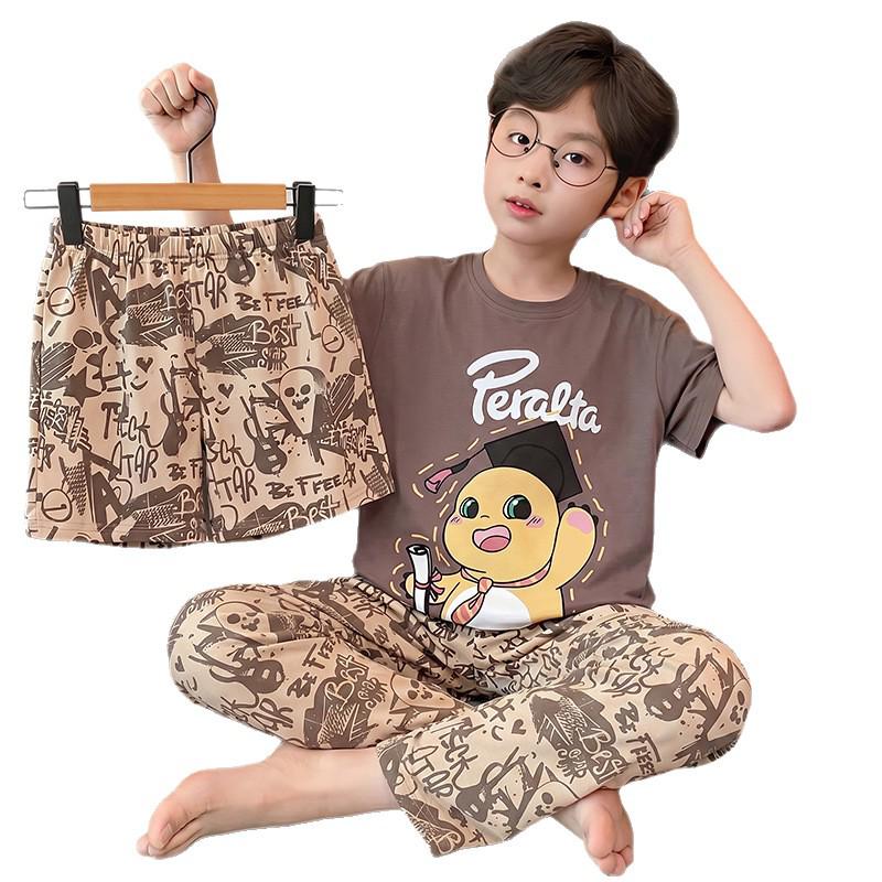 Cartoon Boys' Summer Pajamas Set: Short-Sleeved Top & Shorts for Indoor/Outdoor Wear