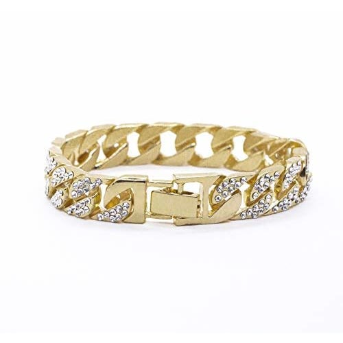 Bling-ed Out Round Luxury Men's Watch with Bling-ed Out Cuban Bracelet - L0504B - Gold/Gold