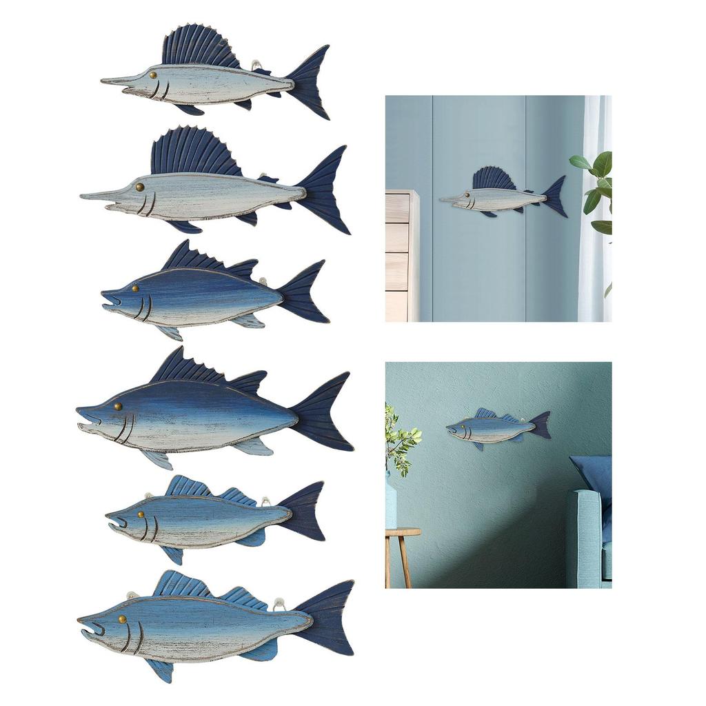 Hanging Fish Sculpture,Nursery Coastal Ornament Beach Theme Decor Nautical Wooden Wall Plaque for Ocean Theme Room Outside Hotel
