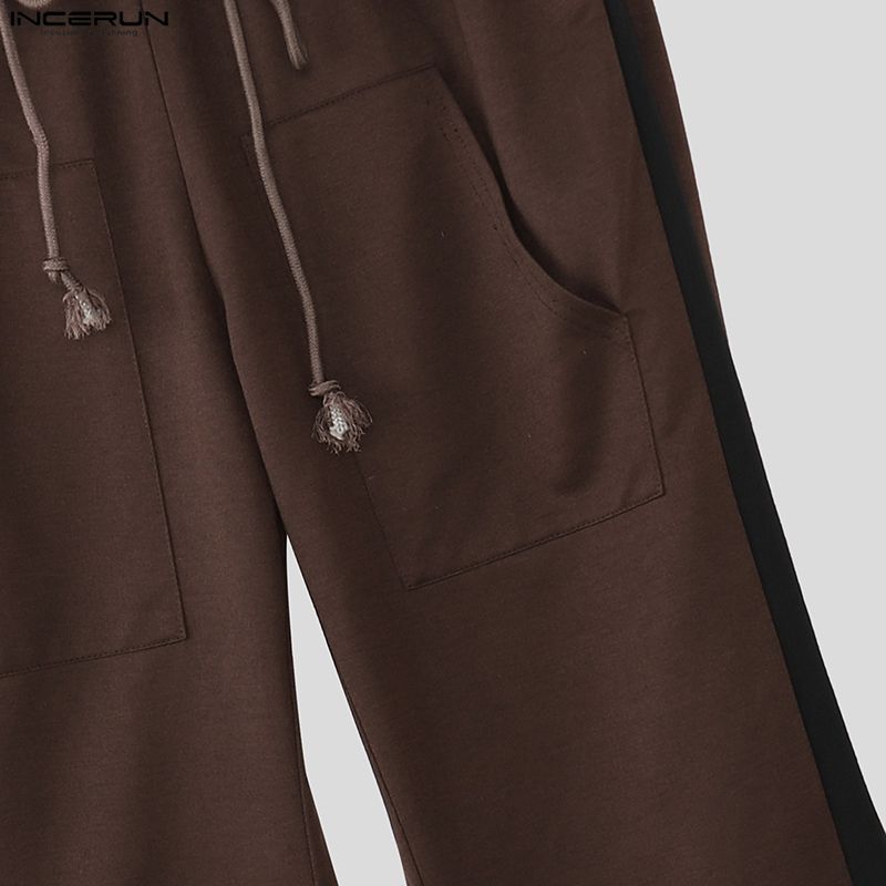 INCERUN Men Casual Drawstring Elastic Waist Hooded Long Sweatpants Flare Pants Trousers