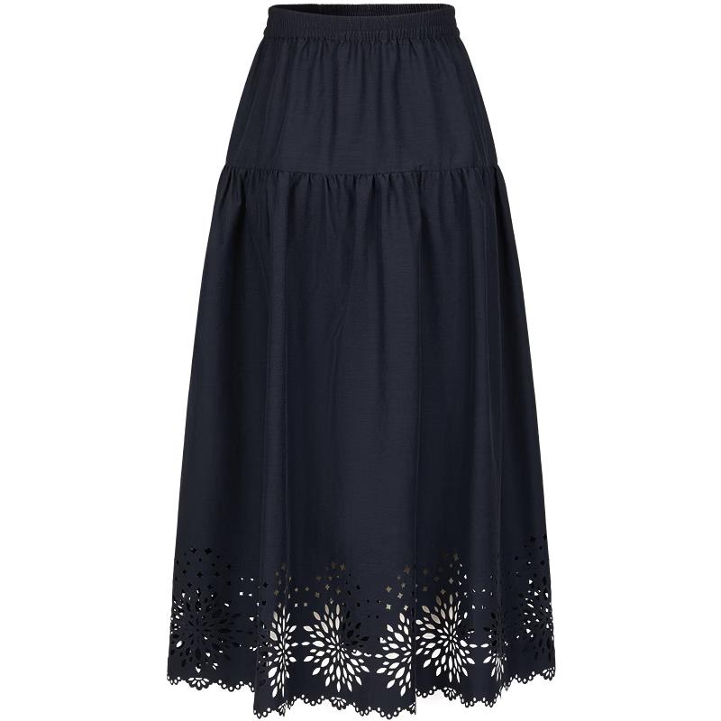 Women's Elastic Waist Cutout Hem A-Line Midi Skirt