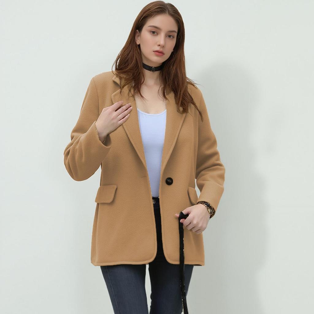 Autumn/Winter Women's Casual Wool Blend Lapel Button Pocket Suit Coat