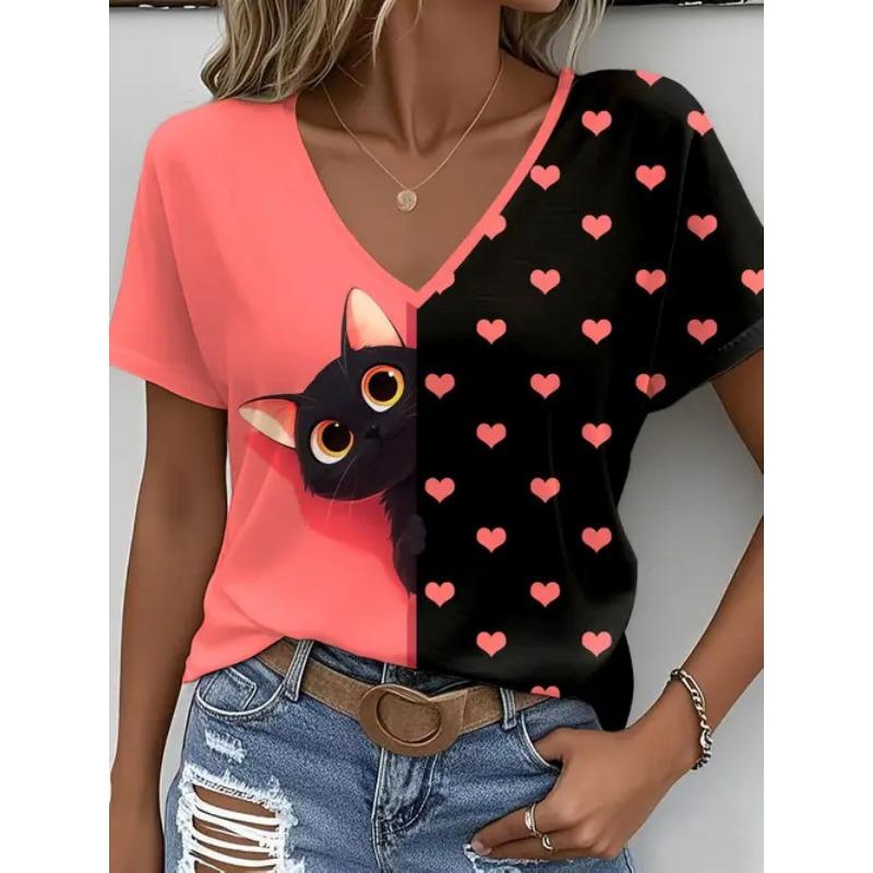 Women's T-shirt Fashion Casual Versatile Vacation Style Summer T Shirt 3D Butterfly Print V-neck Short Sleeved Top