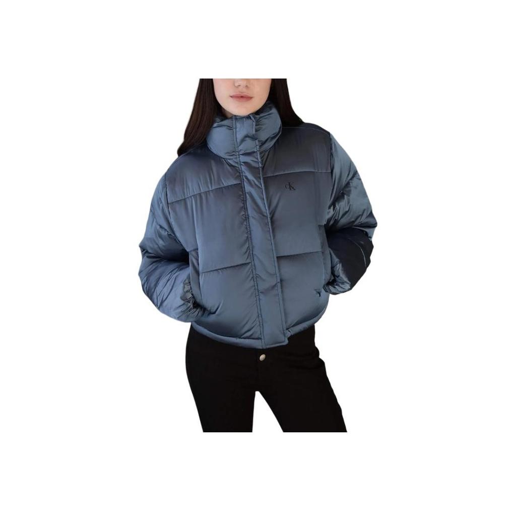 Calvin Klein Bestickte Kurzjacke mit Stehkragen und Reißverschluss, Langarm, Damenjacke, Blau J20J224124-CDO