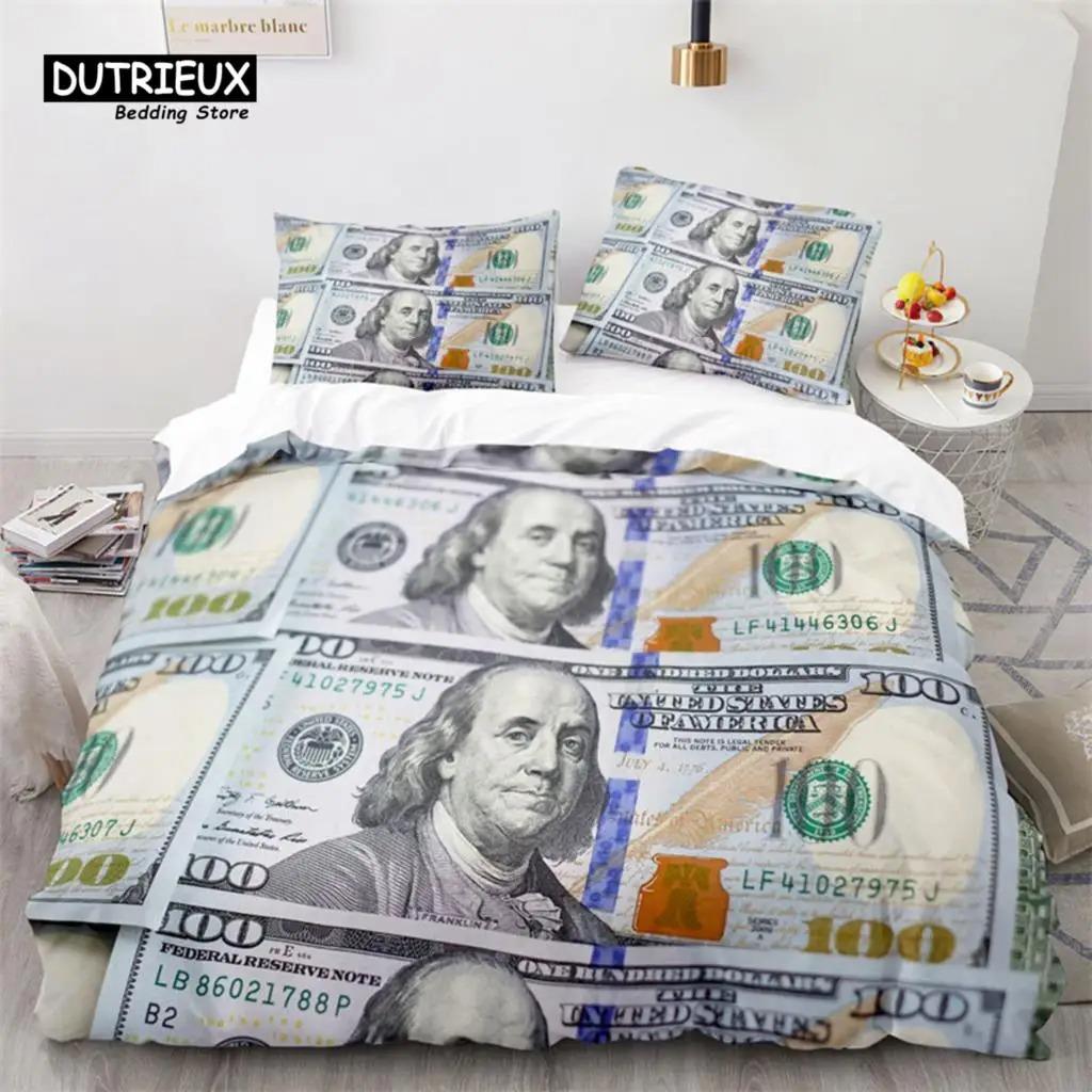 Money Bedding Set Microfiber Dollar Bills of United States Print Duvet Cover Twin King Queen Size For Kids Adults Bedroom Decor