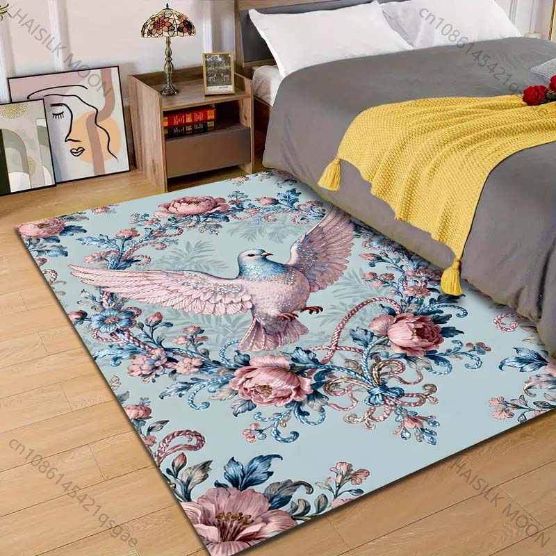

1PC Dove with floral decoration Pattern Rug Carpets for Bedroom Living Room Sofa Mat Creative Door Mat Cloakroom Home Decor 40cm x 60cm