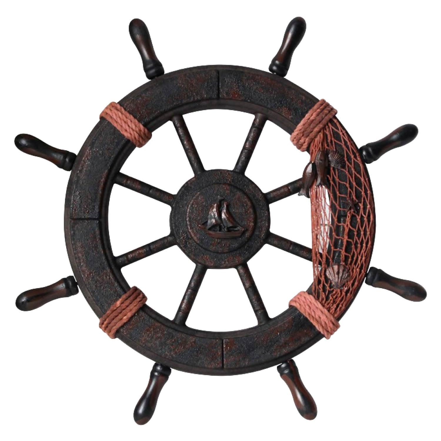 

Archnote Wooden Rudder Wheel, Wall Hanging Decorative Object, Marine Handle, 45cm