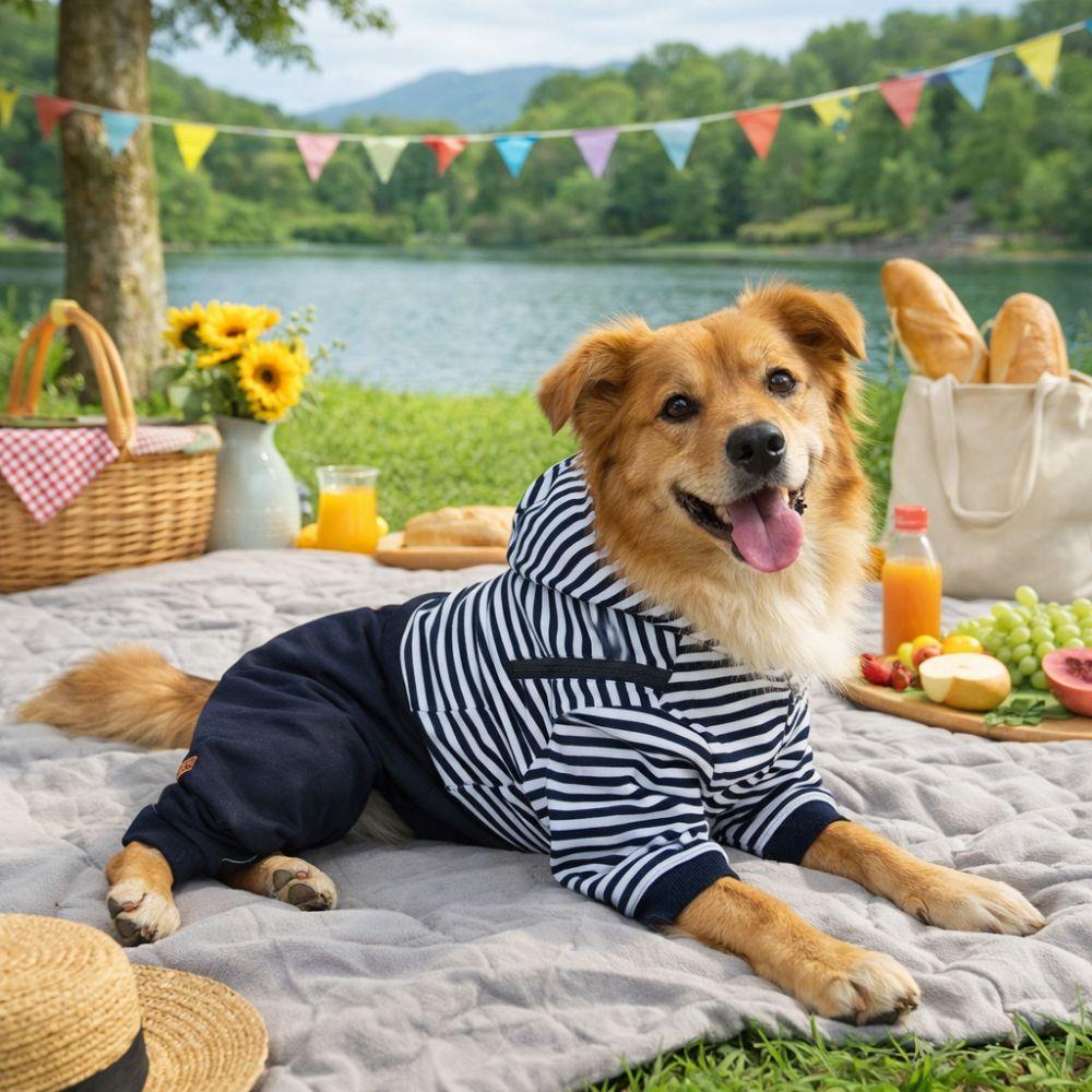 Pet Apparel Four Legged Pet Dog Jumpsuit Striped Warm Pet Sweatshirt Thickened Windproof Dog Pullover Hoodie Pet Supplies
