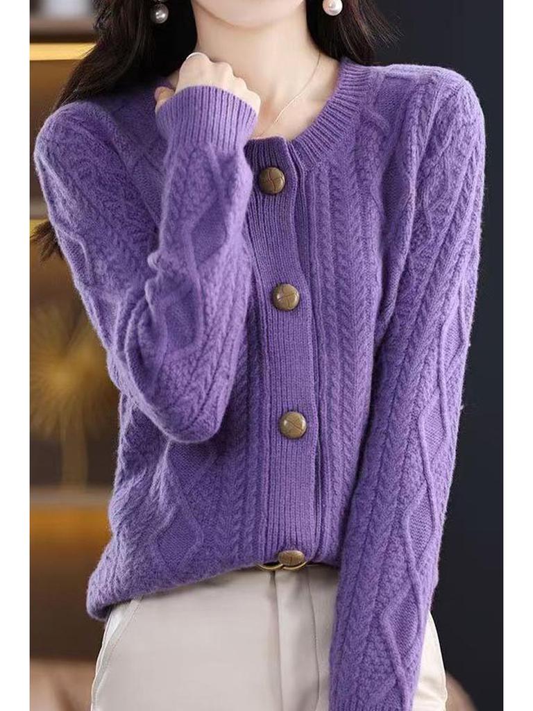 Elegant Diamond Buckle Knit Cardigan for Women - Autumn/Winter Loose Fit 