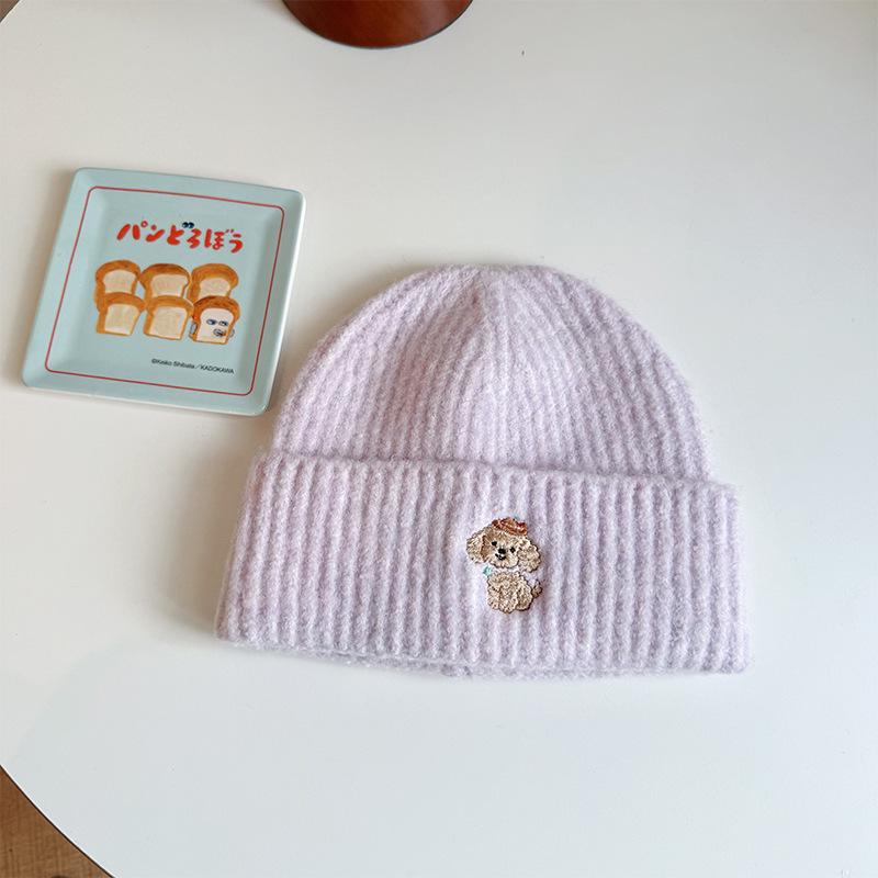 New West Highland Puppy Embroidered Woolen Hat Autumn and Winter Warm Ear Protection Hat Showing Face Small Knitted Woolen Hat for Women