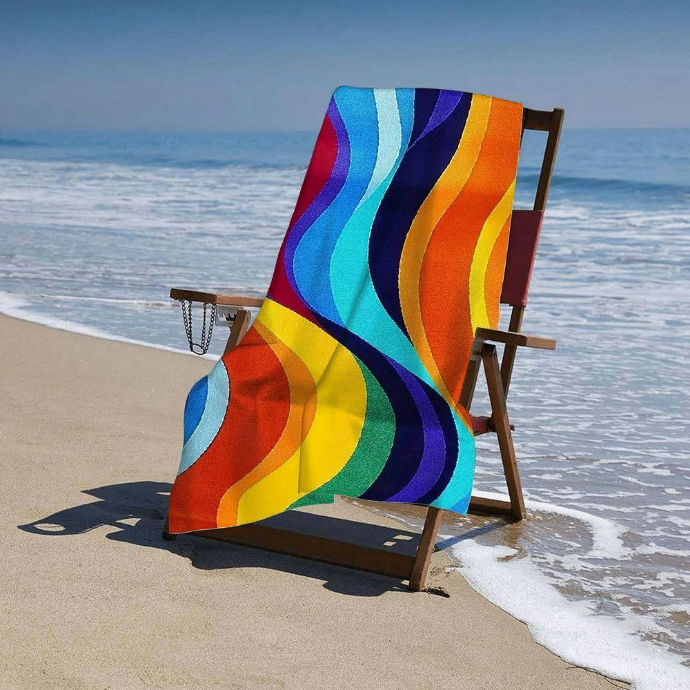 1pc Quick-Dry Beach Towel Quick-Dry Ultra Absorbent Modern Waves Design Beach Towel for Adults