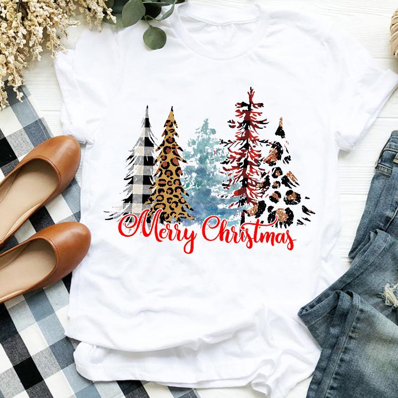 Women Lady Deer Animal Cartoon Print Printing Merry Christmas Womens Clothes Shirt T Tee For Tshirt