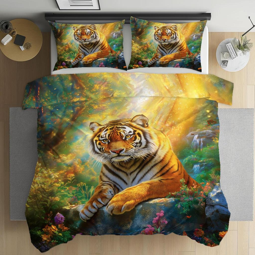Kreskówkowe Zwierzęta Zestaw Pościeli Tygrys, Miękki Zestaw Pościeli z Mikrofibry, Uroczy Tygrys Dwustronna Pościel Poszwa na Kołdrę i Poszewka 75x50cm