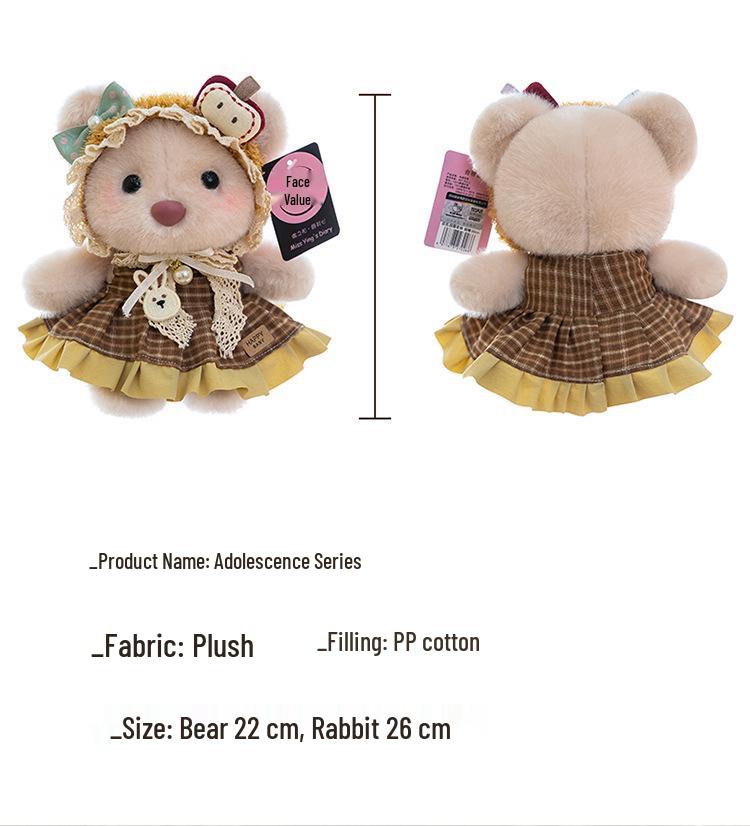 Adorable Lolita Bear & Rabbit Plush Pendant - Cute Bag Charm & Desk Companion