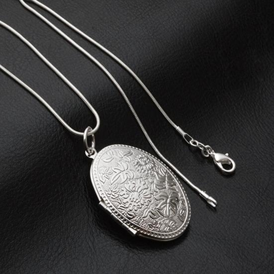 Unisex Fashion Silver Plated Alloy Carving Locket Pendant Chain Necklace Jewelry