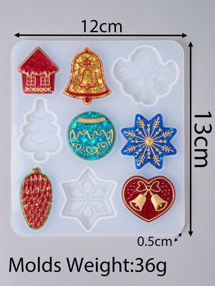 

Christmas Ornaments Pendant Silicone Mold DIY House Snowflake Christmas tree Epoxy Resin Plaster Keychain Jewelry Crafts Making