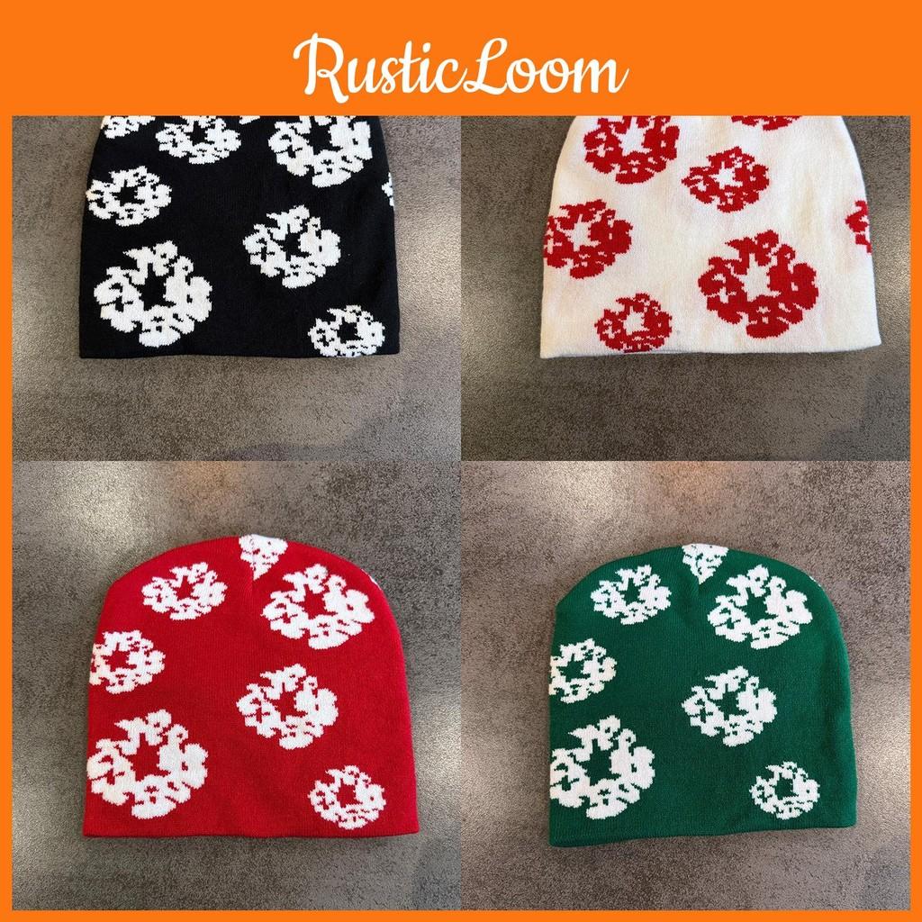 Hat Fashionable Knit With Floral Print And Warmth Function For Cold Use Seasons