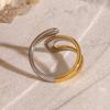Uworld Stainless Steel Metal Waterproof 18K Gold Thaya Colorblock Cross Asymmetric Open Ring Trendy Jewelry Bagues Pour Femme