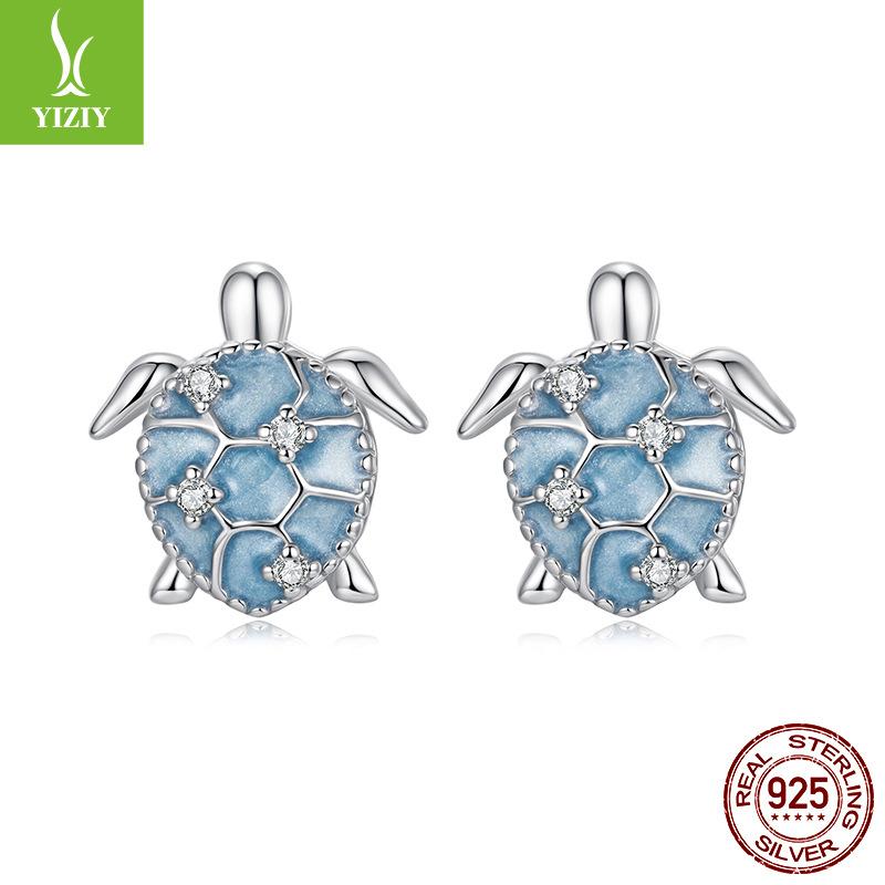 

Серьги-пусеты из стерлингового серебра 925 пробы с синей черепахой, аксессуары ранней весны, серьги-пусеты из стерлингового серебра