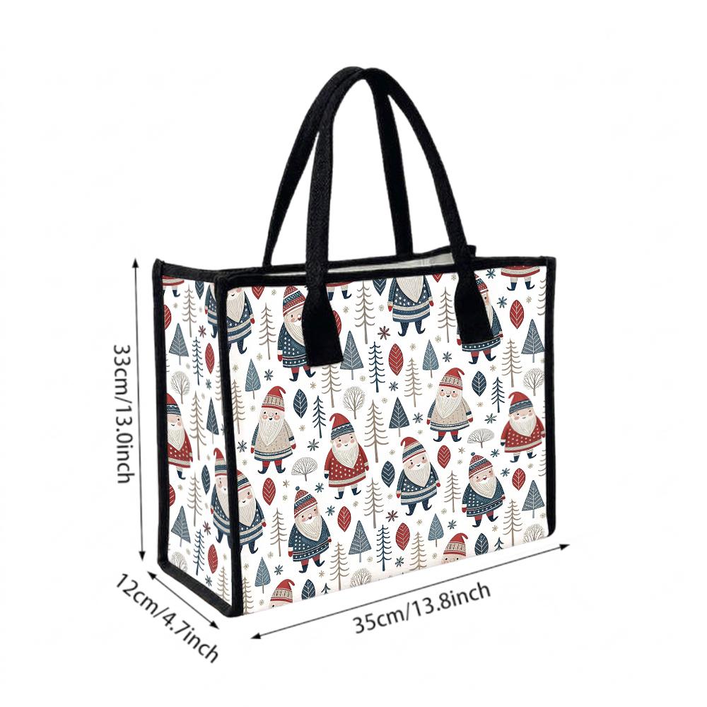 Christmas Gnome Pattern Canvas Tote Bag Reusable Daily Shopping Handbag Cute Casual Outdoor Portable Shoulder Bag