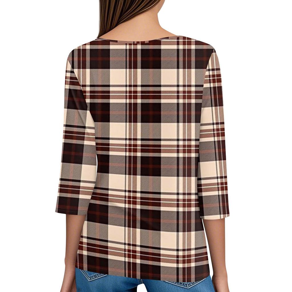 Damen T-Shirt Tee Bedruckt Knopf 3/4 Ärmel Tunika Täglich Wochenende Mode Basic V-Ausschnitt Reguläres Oberteil